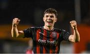 4 August 2023; James Clarke of Bohemians celebrates after his side's victory in the SSE Airtricity Men's Premier Division match between Bohemians and Drogheda United at Dalymount Park in Dublin. Photo by Seb Daly/Sportsfile