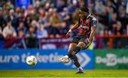 4 August 2023; Jonathan Afolabi of Bohemians scores his side's fourth goal from a penalty during the SSE Airtricity Men's Premier Division match between Bohemians and Drogheda United at Dalymount Park in Dublin. Photo by Seb Daly/Sportsfile