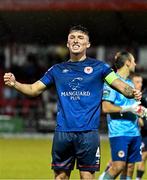4 August 2023; Joe Redmond of St Patrick's Athletic after celebrates after his side's victory in the SSE Airtricity Men's Premier Division match between Sligo Rovers and St Patrick's Athletic at The Showgrounds in Sligo. Photo by Tyler Miller/Sportsfile