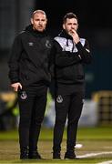 3 August 2023; Shamrock Rovers manager Stephen Bradley and  coach Glenn Cronin during the UEFA Europa Conference League Second Qualifying Round Second Leg match between Shamrock Rovers and Ferencvaros at Tallaght Stadium in Dublin. Photo by Harry Murphy/Sportsfile