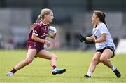 5 August 2023; Katie Slattery of Galway in action against Mayah Doyle of Kildare during the ZuCar All-Ireland Ladies Football U18 A final match between Galway and Kildare at Glennon Brothers Pearse Park in Longford. Photo by Ben McShane/Sportsfile