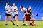 5 August 2023; Aisling Madden of Galway celebrates after scoring her side's first goal during the ZuCar All-Ireland Ladies Football U18 A final match between Galway and Kildare at Glennon Brothers Pearse Park in Longford. Photo by Ben McShane/Sportsfile