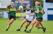 5 August 2023; Blaithin Lavin of Sligo in action against Kerry players Leah McMahon, left, and Cara Gannon during the ZuCar All-Ireland Ladies Football U18 B final match between Kerry and Sligo at MacDonagh Park in Nenagh, Tipperary. Photo by Seb Daly/Sportsfile