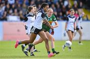 5 August 2023; Jade Gabbidon of Sligo in action against Leah McMahon of Kerry during the ZuCar All-Ireland Ladies Football U18 B final match between Kerry and Sligo at MacDonagh Park in Nenagh, Tipperary. Photo by Seb Daly/Sportsfile
