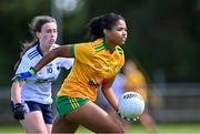 5 August 2023; Abigail Temple Asokuh of Donegal in action against Kaci Brazil  of Waterford during the ZuCar All-Ireland Ladies Football U18 C final match between Donegal and Waterford at Kinnegad in Westmeath. Photo by Piaras Ó Mídheach/Sportsfile