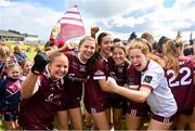 5 August 2023; Galway players celebrate after the ZuCar All-Ireland Ladies Football U18 A final match between Galway and Kildare at Glennon Brothers Pearse Park in Longford. Photo by Ben McShane/Sportsfile