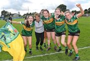 5 August 2023; Kerry players and staff celebrate after their side's victory in the ZuCar All-Ireland Ladies Football U18 B final match between Kerry and Sligo at MacDonagh Park in Nenagh, Tipperary. Photo by Seb Daly/Sportsfile