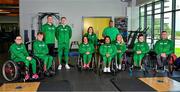 5 August 2023; The Ireland team, from left, Casey Fitzgerald, Ruairi Devlin, assistant coach Tadhg Buckley, Seah Hughes, Angela Long, safeguard Aileen Buckley, Britney Arendse, assistant coach Denver Arendse, Nicola Dore, Niamh Buckley, and head coach Roy Guerin during the final Irish Para Powerlifting World Championship team training session at the MTU Kerry Sports Academy in Tralee, Kerry. An Irish team of 7 athletes will compete in the upcoming World Para Powerlifting Championships, being held in Dubai, United Aab Emirates, from the 23rd to the 30th August. Among the squad, high performance athletes Britney Arendse and Niamh Buckley will also be attempting to achieve qualification for the 2024 Paralympic Games in Paris, France. Photo by Brendan Moran/Sportsfile