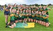 5 August 2023; Kerry players celebrate with the cup after their side's victory in the 2023 ZuCar All-Ireland U18 B Final between Kerry and Sligo at MacDonagh Park in Nenagh, Tipperary. Photo by Seb Daly/Sportsfile