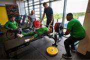 5 August 2023; Britney Arendse with assistant coaches Denver Arendse and Tadhg Buckley during the final Irish Para Powerlifting World Championship team training session at the MTU Kerry Sports Academy in Tralee, Kerry. An Irish team of 7 athletes will compete in the upcoming World Para Powerlifting Championships, being held in Dubai, United Aab Emirates, from the 23rd to the 30th August. Among the squad, high performance athletes Britney Arendse and Niamh Buckley will also be attempting to achieve qualification for the 2024 Paralympic Games in Paris, France. Photo by Brendan Moran/Sportsfile