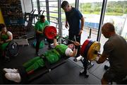 5 August 2023; Sean Hughes with assistant coaches Denver Arendse and Tadhg Buckley during the final Irish Para Powerlifting World Championship team training session at the MTU Kerry Sports Academy in Tralee, Kerry. An Irish team of 7 athletes will compete in the upcoming World Para Powerlifting Championships, being held in Dubai, United Aab Emirates, from the 23rd to the 30th August. Among the squad, high performance athletes Britney Arendse and Niamh Buckley will also be attempting to achieve qualification for the 2024 Paralympic Games in Paris, France. Photo by Brendan Moran/Sportsfile