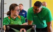 5 August 2023; Casey Fitzgerald with assistant coach Denver Arendse during the final Irish Para Powerlifting World Championship team training session at the MTU Kerry Sports Academy in Tralee, Kerry. An Irish team of 7 athletes will compete in the upcoming World Para Powerlifting Championships, being held in Dubai, United Aab Emirates, from the 23rd to the 30th August. Among the squad, high performance athletes Britney Arendse and Niamh Buckley will also be attempting to achieve qualification for the 2024 Paralympic Games in Paris, France. Photo by Brendan Moran/Sportsfile