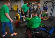 5 August 2023; Ruairi Devlin with assistant coach Denver Arendse during the final Irish Para Powerlifting World Championship team training session at the MTU Kerry Sports Academy in Tralee, Kerry. An Irish team of 7 athletes will compete in the upcoming World Para Powerlifting Championships, being held in Dubai, United Aab Emirates, from the 23rd to the 30th August. Among the squad, high performance athletes Britney Arendse and Niamh Buckley will also be attempting to achieve qualification for the 2024 Paralympic Games in Paris, France. Photo by Brendan Moran/Sportsfile