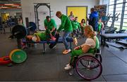 5 August 2023; Angela Long with assistant coach Denver Arendse during the final Irish Para Powerlifting World Championship team training session at the MTU Kerry Sports Academy in Tralee, Kerry. An Irish team of 7 athletes will compete in the upcoming World Para Powerlifting Championships, being held in Dubai, United Aab Emirates, from the 23rd to the 30th August. Among the squad, high performance athletes Britney Arendse and Niamh Buckley will also be attempting to achieve qualification for the 2024 Paralympic Games in Paris, France. Photo by Brendan Moran/Sportsfile