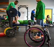 5 August 2023; Nicola Dore with assistant coach Denver Arendse during the final Irish Para Powerlifting World Championship team training session at the MTU Kerry Sports Academy in Tralee, Kerry. An Irish team of 7 athletes will compete in the upcoming World Para Powerlifting Championships, being held in Dubai, United Aab Emirates, from the 23rd to the 30th August. Among the squad, high performance athletes Britney Arendse and Niamh Buckley will also be attempting to achieve qualification for the 2024 Paralympic Games in Paris, France. Photo by Brendan Moran/Sportsfile