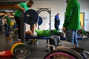 5 August 2023; Nicola Dore with assistant coach Denver Arendse during the final Irish Para Powerlifting World Championship team training session at the MTU Kerry Sports Academy in Tralee, Kerry. An Irish team of 7 athletes will compete in the upcoming World Para Powerlifting Championships, being held in Dubai, United Aab Emirates, from the 23rd to the 30th August. Among the squad, high performance athletes Britney Arendse and Niamh Buckley will also be attempting to achieve qualification for the 2024 Paralympic Games in Paris, France. Photo by Brendan Moran/Sportsfile