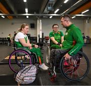 5 August 2023; Nicola Dore, left, and Casey Fitzgerald with head coach Roy Guerin during the final Irish Para Powerlifting World Championship team training session at the MTU Kerry Sports Academy in Tralee, Kerry. An Irish team of 7 athletes will compete in the upcoming World Para Powerlifting Championships, being held in Dubai, United Aab Emirates, from the 23rd to the 30th August. Among the squad, high performance athletes Britney Arendse and Niamh Buckley will also be attempting to achieve qualification for the 2024 Paralympic Games in Paris, France. Photo by Brendan Moran/Sportsfile