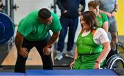 5 August 2023; Assistant coach Denver Arendse with Angela Long during the final Irish Para Powerlifting World Championship team training session at the MTU Kerry Sports Academy in Tralee, Kerry. An Irish team of 7 athletes will compete in the upcoming World Para Powerlifting Championships, being held in Dubai, United Aab Emirates, from the 23rd to the 30th August. Among the squad, high performance athletes Britney Arendse and Niamh Buckley will also be attempting to achieve qualification for the 2024 Paralympic Games in Paris, France. Photo by Brendan Moran/Sportsfile