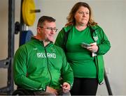 5 August 2023; Head coach Roy Guerin, left, and safeguard Aileen Buckley during the final Irish Para Powerlifting World Championship team training session at the MTU Kerry Sports Academy in Tralee, Kerry. An Irish team of 7 athletes will compete in the upcoming World Para Powerlifting Championships, being held in Dubai, United Aab Emirates, from the 23rd to the 30th August. Among the squad, high performance athletes Britney Arendse and Niamh Buckley will also be attempting to achieve qualification for the 2024 Paralympic Games in Paris, France. Photo by Brendan Moran/Sportsfile