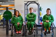 5 August 2023; Cork athletes, from left, Angela Long, Ruairi Devlin and Niamh Buckley during the final Irish Para Powerlifting World Championship team training session at the MTU Kerry Sports Academy in Tralee, Kerry. An Irish team of 7 athletes will compete in the upcoming World Para Powerlifting Championships, being held in Dubai, United Aab Emirates, from the 23rd to the 30th August. Among the squad, high performance athletes Britney Arendse and Niamh Buckley will also be attempting to achieve qualification for the 2024 Paralympic Games in Paris, France. Photo by Brendan Moran/Sportsfile