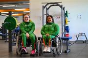 5 August 2023; Cavan athletes Casey Fitzgerald, left, and Britney Arendse during the final Irish Para Powerlifting World Championship team training session at the MTU Kerry Sports Academy in Tralee, Kerry. An Irish team of 7 athletes will compete in the upcoming World Para Powerlifting Championships, being held in Dubai, United Aab Emirates, from the 23rd to the 30th August. Among the squad, high performance athletes Britney Arendse and Niamh Buckley will also be attempting to achieve qualification for the 2024 Paralympic Games in Paris, France. Photo by Brendan Moran/Sportsfile