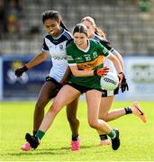 5 August 2023; Amy Curtin of Kerry in action against Jade Gabbidon of Sligo during the ZuCar All-Ireland Ladies Football U18 B final match between Kerry and Sligo at MacDonagh Park in Nenagh, Tipperary. Photo by Seb Daly/Sportsfile