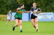 5 August 2023; Sarah Feeney of Sligo in action against Amy Curtin of Kerry during the ZuCar All-Ireland Ladies Football U18 B final match between Kerry and Sligo at MacDonagh Park in Nenagh, Tipperary. Photo by Seb Daly/Sportsfile