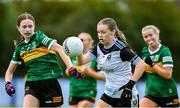 5 August 2023; Laura Foley of Sligo in action against Kelly Enright of Kerry during the ZuCar All-Ireland Ladies Football U18 B final match between Kerry and Sligo at MacDonagh Park in Nenagh, Tipperary. Photo by Seb Daly/Sportsfile
