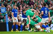 5 August 2023; Caelan Doris of Ireland scores his side's second try during the Bank of Ireland Nations Series match between Ireland and Italy at the Aviva Stadium in Dublin. Photo by Ramsey Cardy/Sportsfile