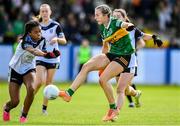 5 August 2023; Niamh Quinn of Kerry in action against Jade Gabbidon of Sligo during the ZuCar All-Ireland Ladies Football U18 B final match between Kerry and Sligo at MacDonagh Park in Nenagh, Tipperary. Photo by Seb Daly/Sportsfile