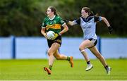 5 August 2023; Éabha Ní Laighinn of Kerry in action against Anna McDaniel of Sligo during the ZuCar All-Ireland Ladies Football U18 B final match between Kerry and Sligo at MacDonagh Park in Nenagh, Tipperary. Photo by Seb Daly/Sportsfile