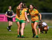 5 August 2023; Ava Walsh of Donegal, 11, celebrates with team-mates after her side's victory in the ZuCar All-Ireland Ladies Football U18 C final match between Donegal and Waterford at Kinnegad in Westmeath. Photo by Piaras Ó Mídheach/Sportsfile
