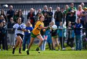 5 August 2023; Cora Doherty of Donegal in action against Emma Fitzgerald of Waterford during the ZuCar All-Ireland Ladies Football U18 C final match between Donegal and Waterford at Kinnegad in Westmeath. Photo by Piaras Ó Mídheach/Sportsfile