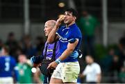 5 August 2023; Tommaso Menoncello of Italy reacts as he leaves the pitch during the Bank of Ireland Nations Series match between Ireland and Italy at the Aviva Stadium in Dublin. Photo by Harry Murphy/Sportsfile