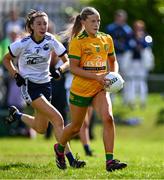 5 August 2023; Rhíana Mc Colgan of Donegal gets away from Lia Ní Arta of Waterford during the ZuCar All-Ireland Ladies Football U18 C final match between Donegal and Waterford at Kinnegad in Westmeath. Photo by Piaras Ó Mídheach/Sportsfile