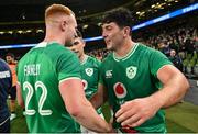 5 August 2023; Ciaran Frawley, left, and Tom Stewart of Ireland after the Bank of Ireland Nations Series match between Ireland and Italy at the Aviva Stadium in Dublin. Photo by Ramsey Cardy/Sportsfile