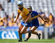 6 August 2023; Labhaoise O'Donnell of Clare in action against Ciara Ryan of Tipperary during the Glen Dimplex All-Ireland Camogie Championship Premier Junior Final match between Clare and Tipperary at Croke Park in Dublin. Photo by Piaras Ó Mídheach/Sportsfile