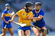 6 August 2023; Grace Carmody of Clare in action against Aisling Sheedy of Tipperary during the Glen Dimplex All-Ireland Camogie Championship Premier Junior Final match between Clare and Tipperary at Croke Park in Dublin. Photo by Piaras Ó Mídheach/Sportsfile