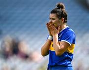 6 August 2023; Claire Stakelum of Tipperary after her side's defeat in the Glen Dimplex All-Ireland Camogie Championship Premier Junior Final match between Clare and Tipperary at Croke Park in Dublin. Photo by Piaras Ó Mídheach/Sportsfile