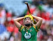 6 August 2023; Meath captain Ellen Burke reacts after the drawn Glen Dimplex All-Ireland Camogie Championship Premier Intermediate Final match between Meath and Derry at Croke Park in Dublin. Photo by Piaras Ó Mídheach/Sportsfile