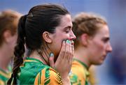 6 August 2023; Leah Devine of Meath reacts after the drawn Glen Dimplex All-Ireland Camogie Championship Premier Intermediate Final match between Meath and Derry at Croke Park in Dublin. Photo by Piaras Ó Mídheach/Sportsfile