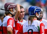 6 August 2023; Bronagh McCullagh of Derry reacts after the drawn Glen Dimplex All-Ireland Camogie Championship Premier Intermediate Final match between Meath and Derry at Croke Park in Dublin. Photo by Piaras Ó Mídheach/Sportsfile