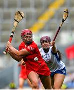 6 August 2022; Chloe Sigerson of Cork in action against Iona Heffernan of Waterford during the Glen Dimplex All-Ireland Camogie Championship Premier Senior Final match between Waterford and Cork at Croke Park in Dublin. Photo by Stephen Marken/Sportsfile