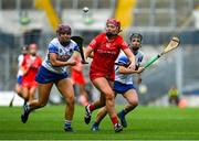 6 August 2022; Chloe Sigerson of Cork in action against Iona Heffernan of Waterford during the Glen Dimplex All-Ireland Camogie Championship Premier Senior Final match between Waterford and Cork at Croke Park in Dublin. Photo by Stephen Marken/Sportsfile