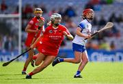 6 August 2022; Beth Carton of Waterford in action against Izzy O'Regan of Cork during the Glen Dimplex All-Ireland Camogie Championship Premier Senior Final match between Waterford and Cork at Croke Park in Dublin. Photo by Piaras Ó Mídheach/Sportsfile