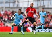 6 August 2023; Christian Eriksen of Manchester United in action against Iñigo Ruiz de Galarreta of Athletic Bilbao during the pre-season friendly match between Manchester United and Athletic Bilbao at the Aviva Stadium in Dublin. Photo by Ben McShane/Sportsfile