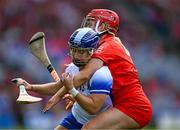 6 August 2022; Annie Fitzgerald of Waterford in action against Libby Coppinger of Cork during the Glen Dimplex All-Ireland Camogie Championship Premier Senior Final match between Waterford and Cork at Croke Park in Dublin. Photo by Piaras Ó Mídheach/Sportsfile