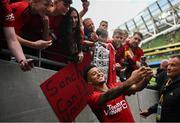 6 August 2023; Jadon Sancho of Manchester United takes a photo with supporters after the pre-season friendly match between Manchester United and Athletic Bilbao at the Aviva Stadium in Dublin. Photo by David Fitzgerald/Sportsfile