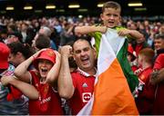 6 August 2023; Manchester United supporters celebrate their side's first goal during the pre-season friendly match between Manchester United and Athletic Bilbao at the Aviva Stadium in Dublin. Photo by David Fitzgerald/Sportsfile