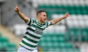 6 August 2023; Liam Burt of Shamrock Rovers celebrates after scoring his side's second goal during the SSE Airtricity Men's Premier Division match between Shamrock Rovers and Cork City at Tallaght Stadium in Dublin. Photo by Seb Daly/Sportsfile